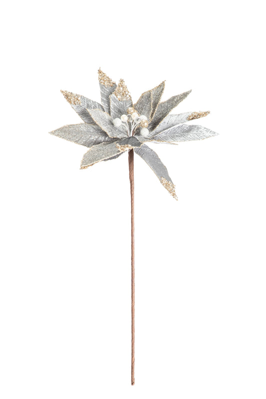 Flor de Nochebuena Gris con Brillantina y Cristales