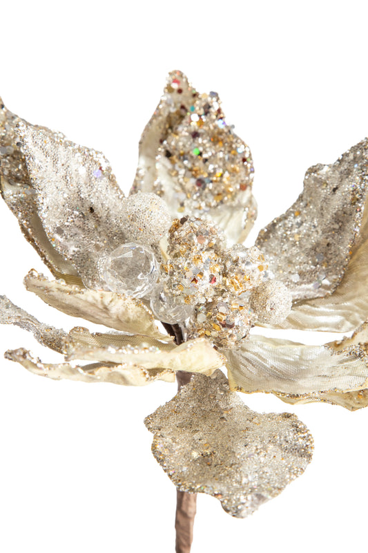 Flor de Nochebuena Champagne con Brillantina y Cristal