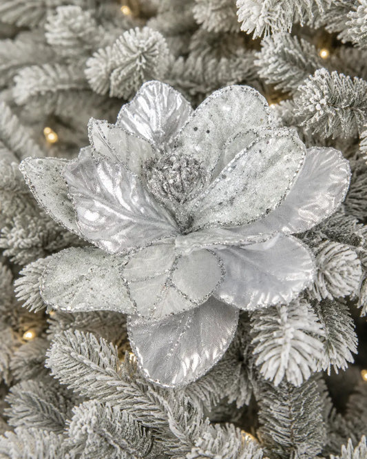 Flor de Magnolia Plata Metálica