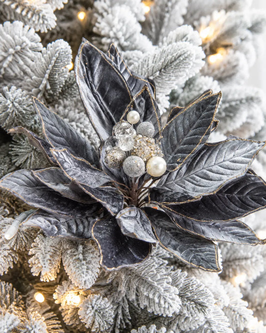 Flor de Nochebuena Azul Grisáceo con Perlas