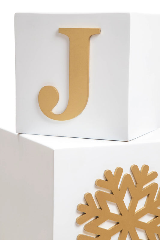 Set de 3 Cubos Decorativos "Joy" en Blanco y Dorado Gigante