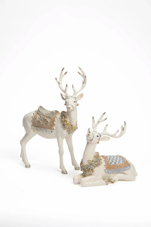 Set de 2 Renos Decorativos Crema con Dorado