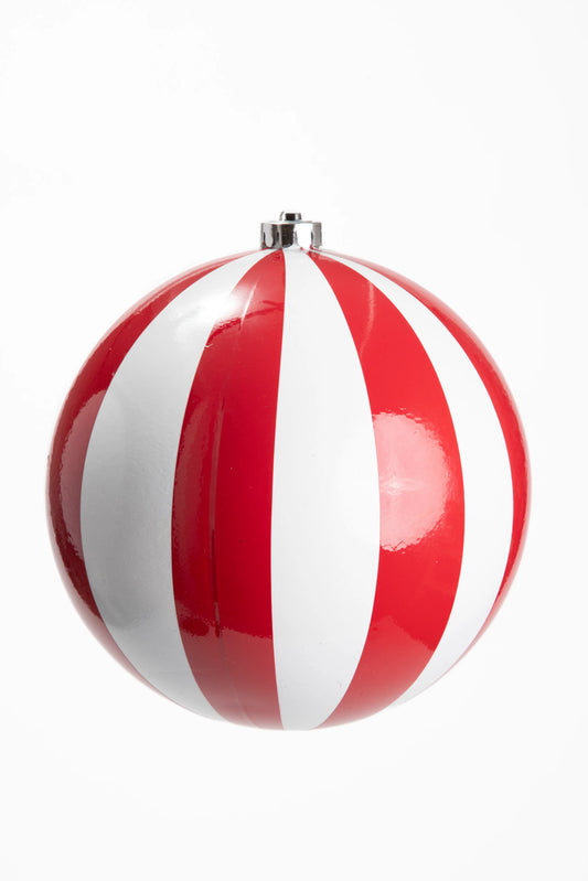Esfera Navideña Blanca con Gajos Rojos 20 cm