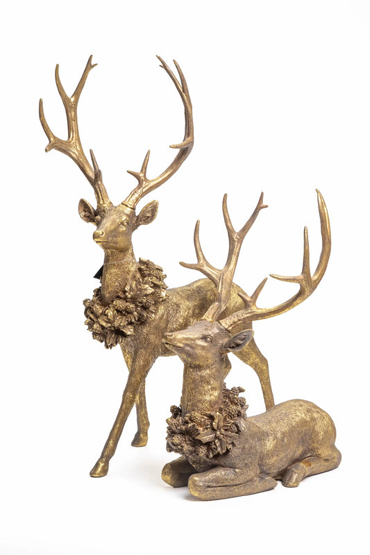 Set de 2 Ciervos Decorativos Dorados