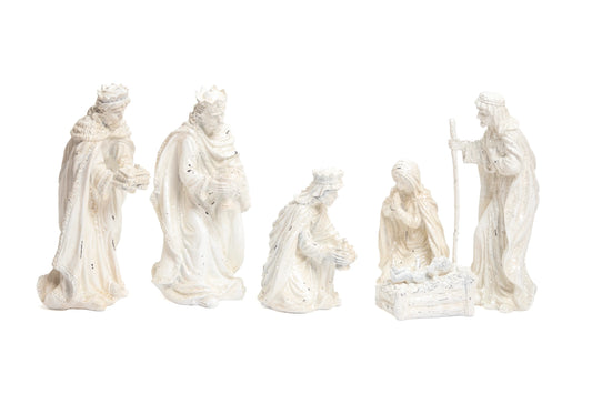 Nacimiento de 6 Piezas en Blanco con Brillantina