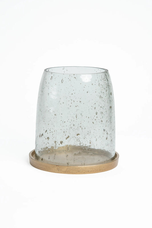 Portavela de Cristal Transparente con Base de Metal Chico