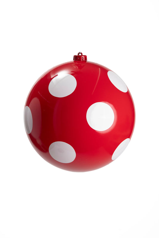 Esfera Navideña Roja con Puntos Blancos 20cm