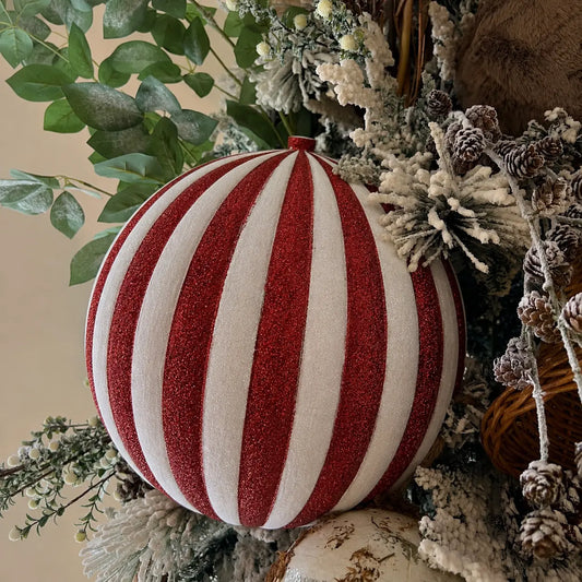 Esfera Navideña Caramelo Roja y Blanca 30 cm