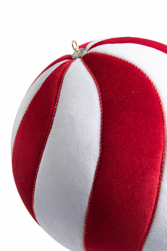 Esfera Navideña Terciopelo Ondas Rojo y Blanco