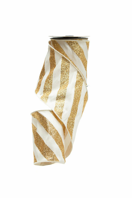 Listón Glitter Diagonal Dorado y Crema