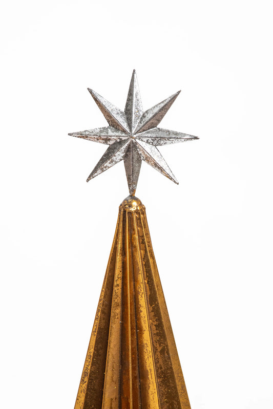 Set de 2 Árboles Decorativos de Metal Dorado con Estrella