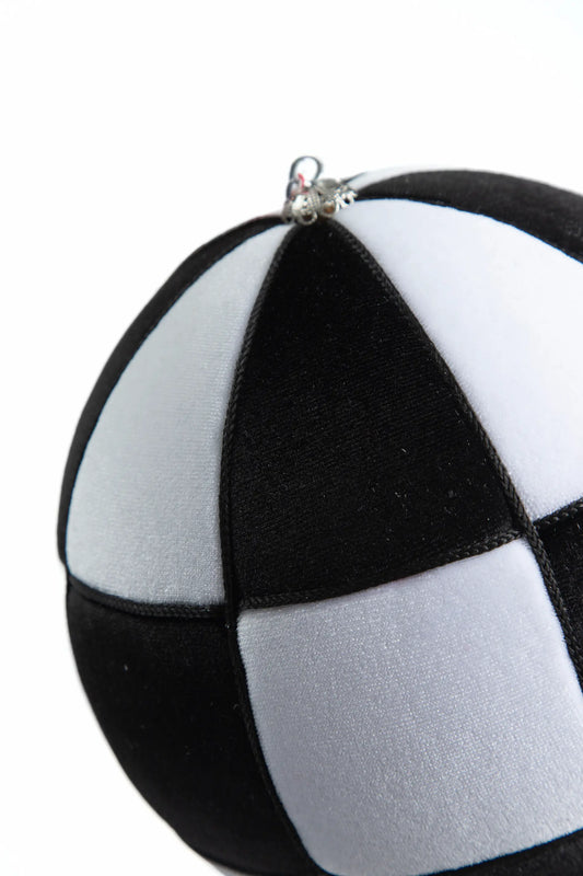 Esfera Navideña Terciopelo Domino Blanco y Negro