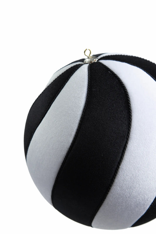 Esfera Navideña Terciopelo Ondas Blanco y Negro