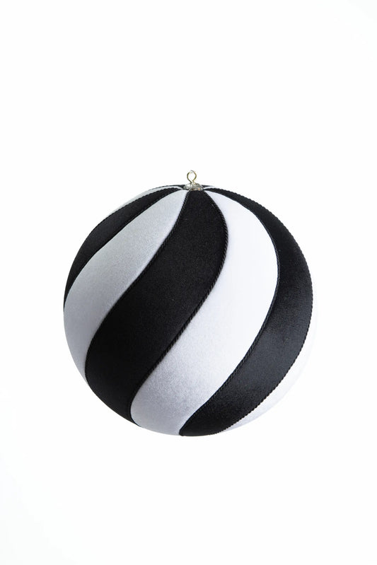 Esfera Navideña Terciopelo Ondas Blanco y Negro