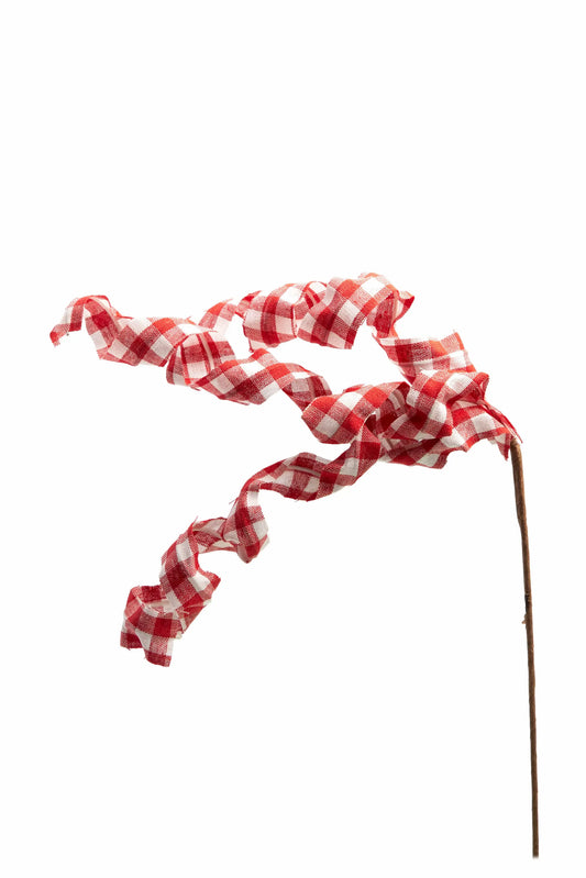 Vara Decorativa de Listón en Espiral Cuadros Rojo y Blanco 59cm