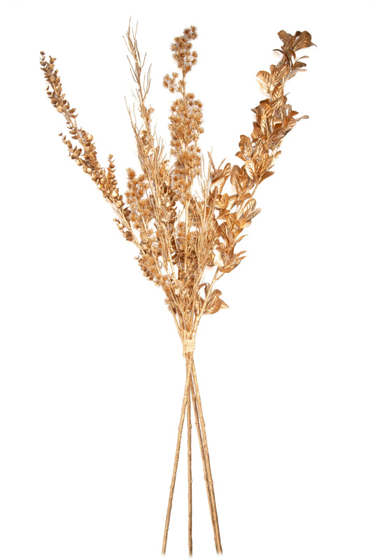 Ramo de Follaje Seco Oro Metálico 116cm