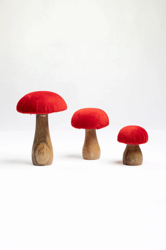 Set de 3 Hongos Decorativos Rojo y Madera