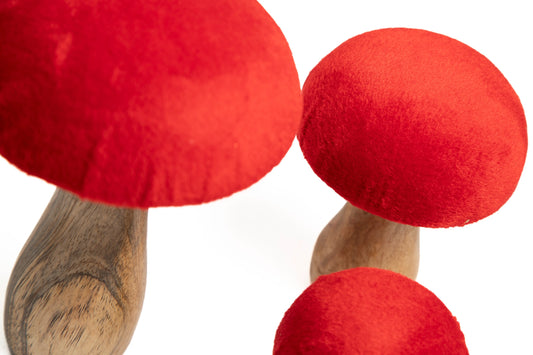 Set de 3 Hongos Decorativos Rojo y Madera