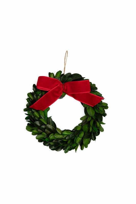 Ornamento Navideño Mini Corona Verde con Moño Rojo 13cm