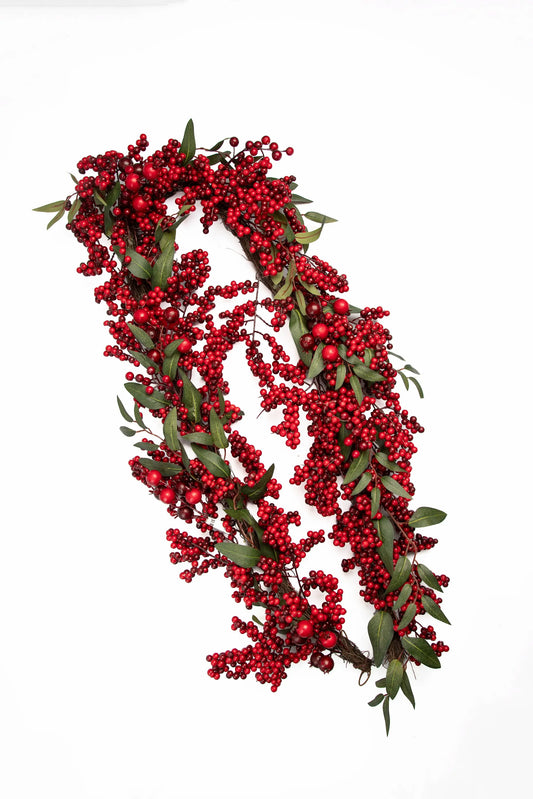 Guirnalda Artificial de Berries Rojos y Eucalipto 175cm