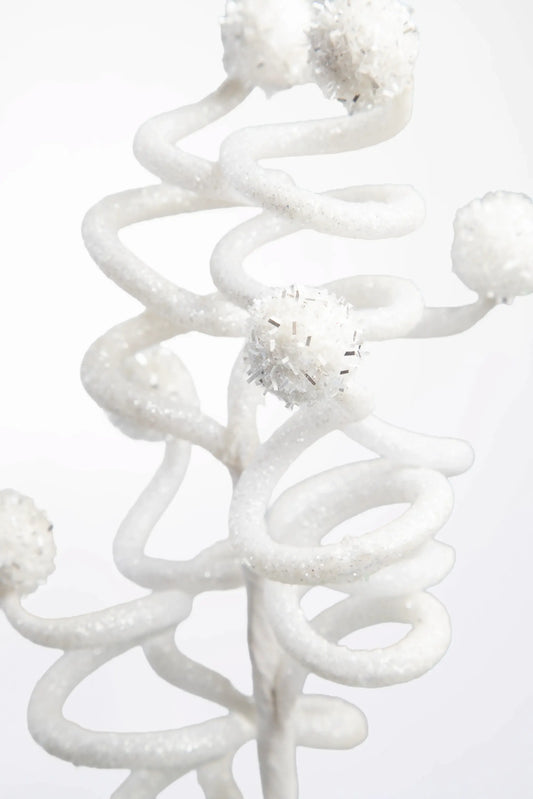 Vara Espiral Blanca con Pompones Escarchados 62 cm