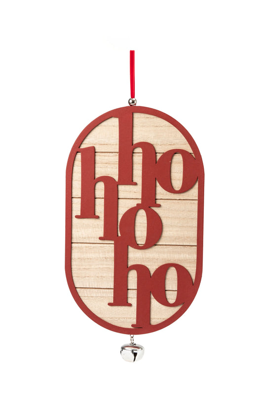 Letrero Colgante de Madera "Ho Ho Ho" con Campana