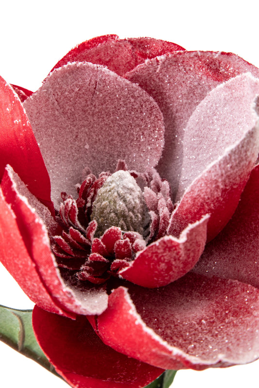 Vara de Magnolia Artificial Roja con Escarcha 56cm