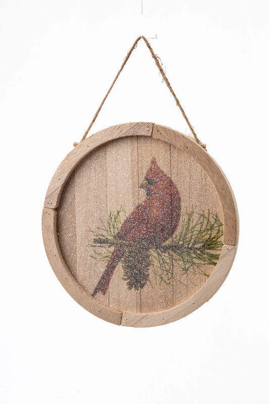 Set de 2 Colgantes de Madera con Cardenal Rojo 24cm