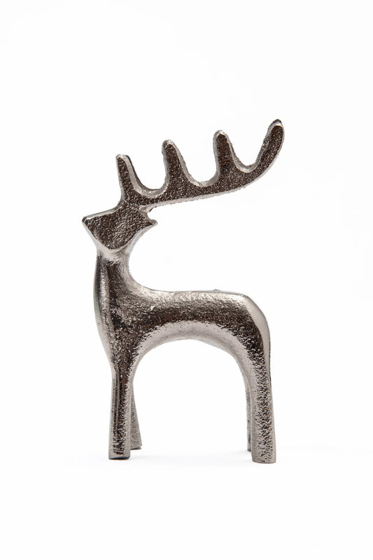 Figura Decorativa de Reno Pequeña en Metal Plateado