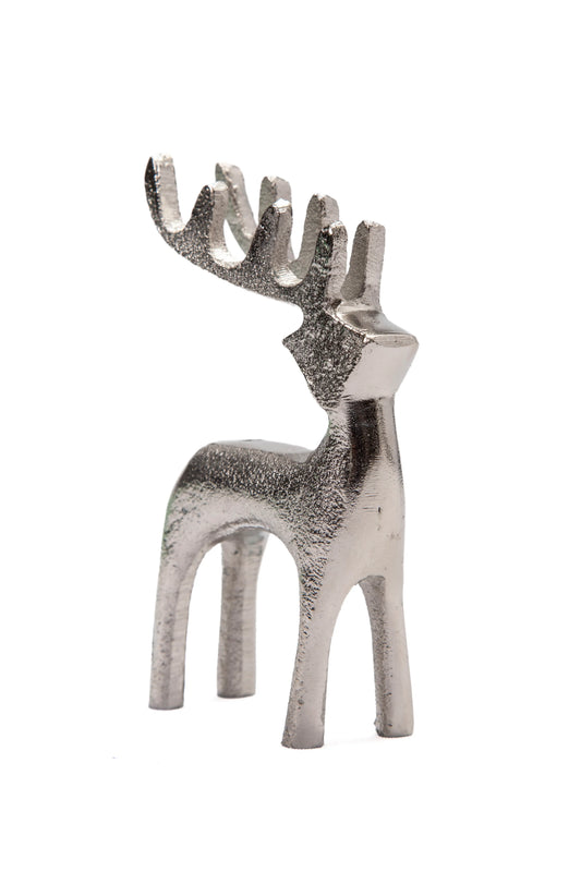Figura Decorativa de Reno Pequeña en Metal Plateado