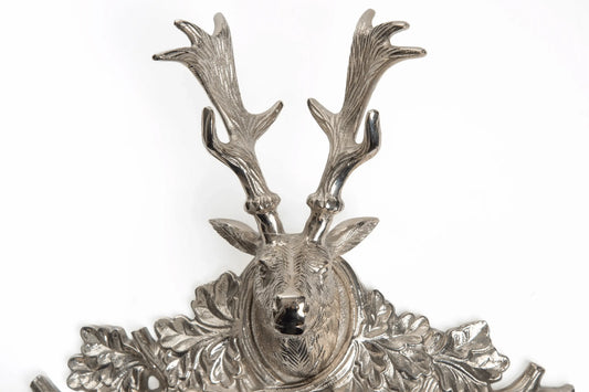 Perchero de Pared con Busto de Reno en Metal Plateado