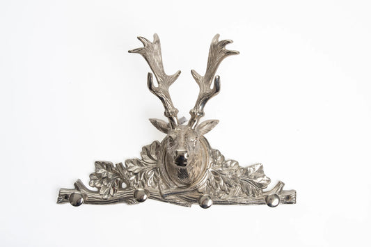 Perchero de Pared con Busto de Reno en Metal Plateado