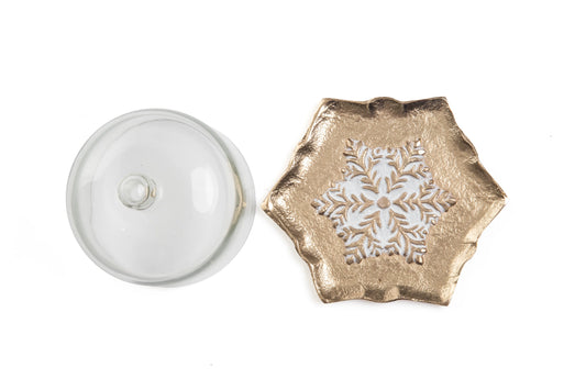 Domo de Cristal con Base de Metal Copo de Nieve Dorado
