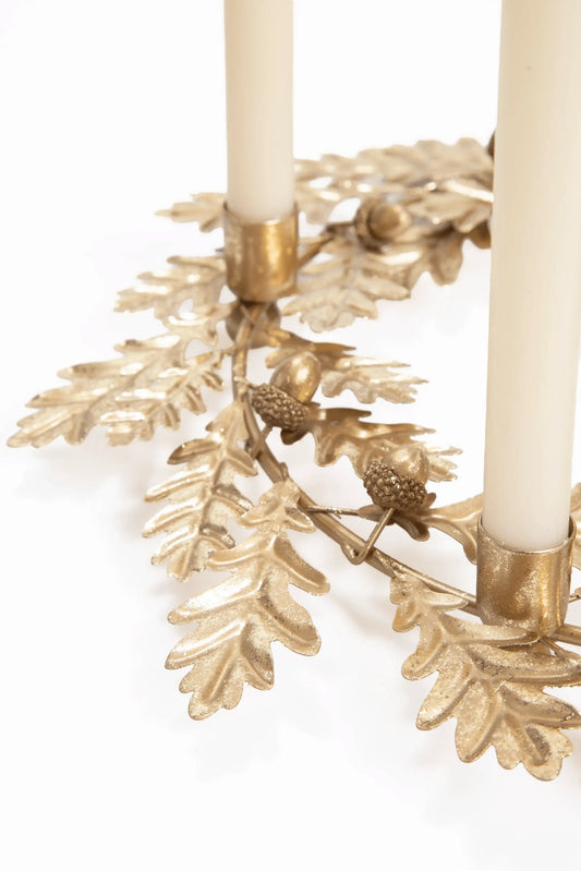 Candelabro Corona de Metal con Hojas de Roble para 4 Velas