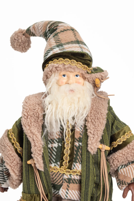 Figura Decorativa de Papá Noel del Bosque en Tartán Verde y Beige