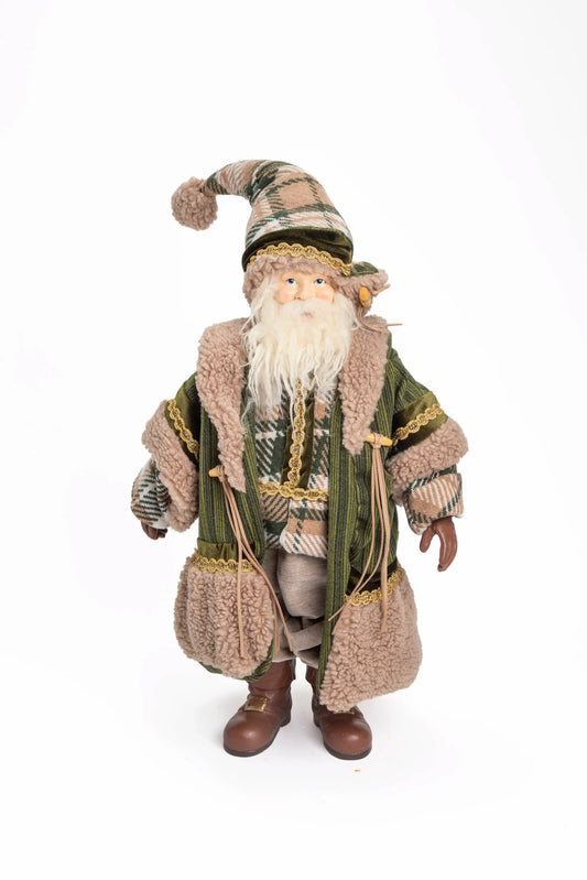 Figura Decorativa de Papá Noel del Bosque en Tartán Verde y Beige