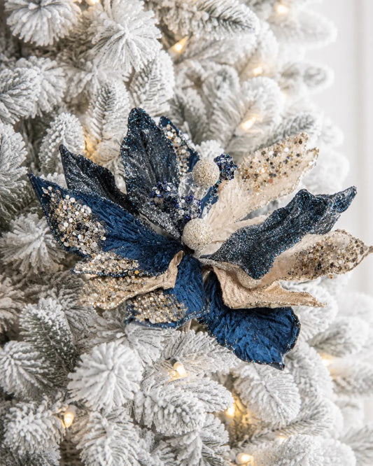 Flor de Nochebuena Azul y Champagne