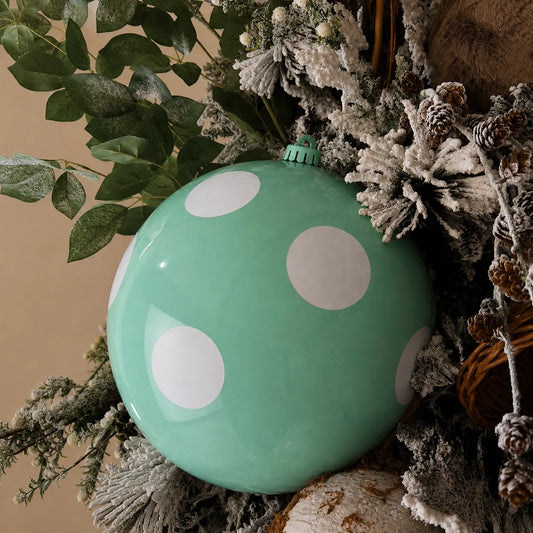 Esfera Navideña Verde Menta con Lunares Blancos 20 cm