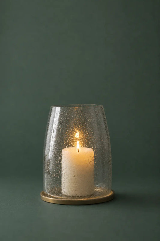 Portavela de Cristal Transparente con Base de Metal