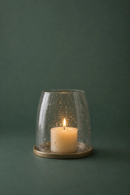 Portavela de Cristal Transparente con Base de Metal Chico